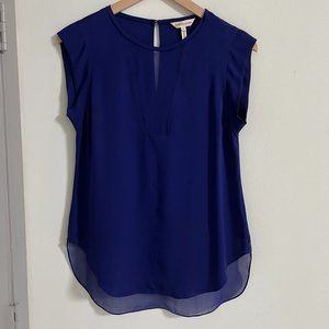 Rebecca Taylor Charlie Silk Top — Blue Violet Sheer Inset Keyhole Back, Sz 2